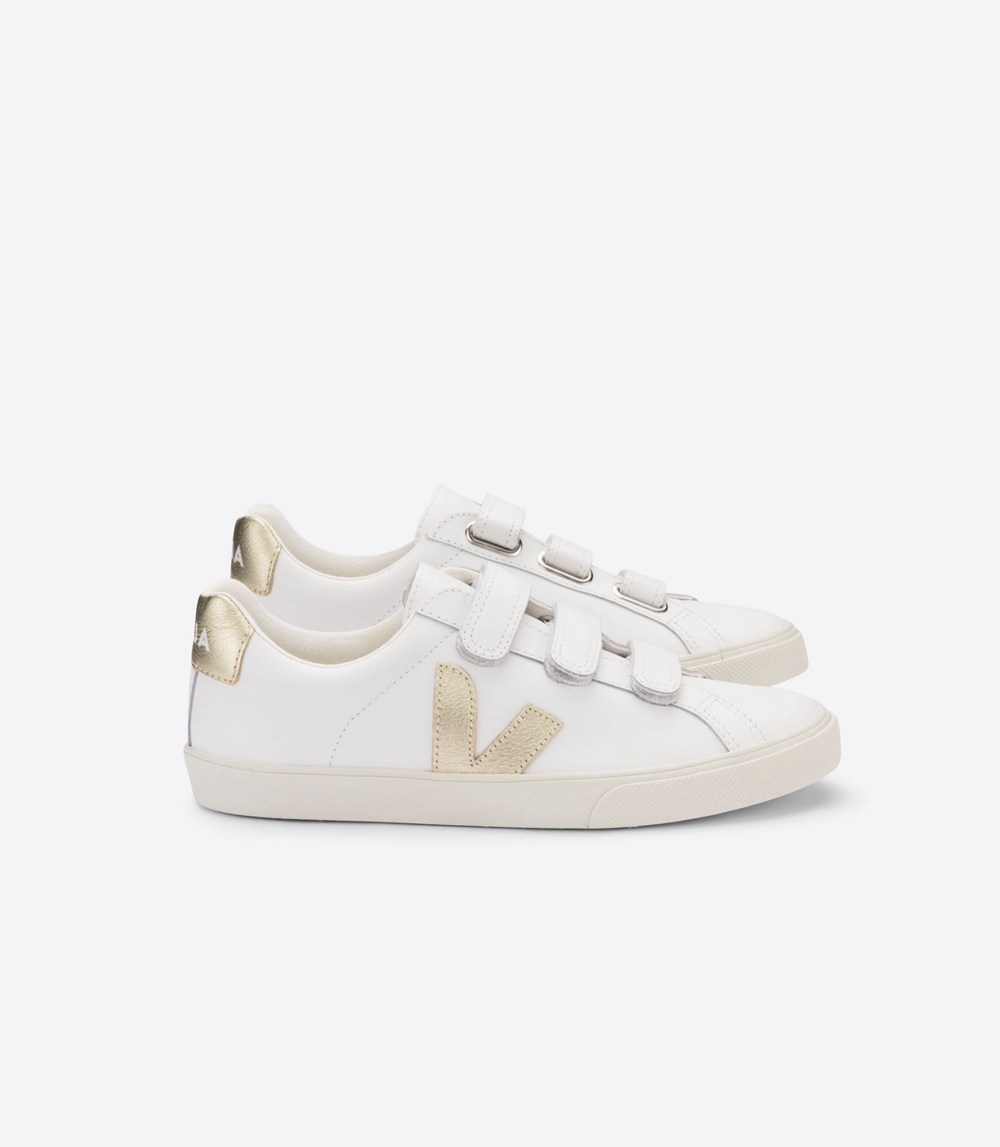 Veja Sneakers Womens - 3-lock Leather - White/Gold - 1340JZIGM